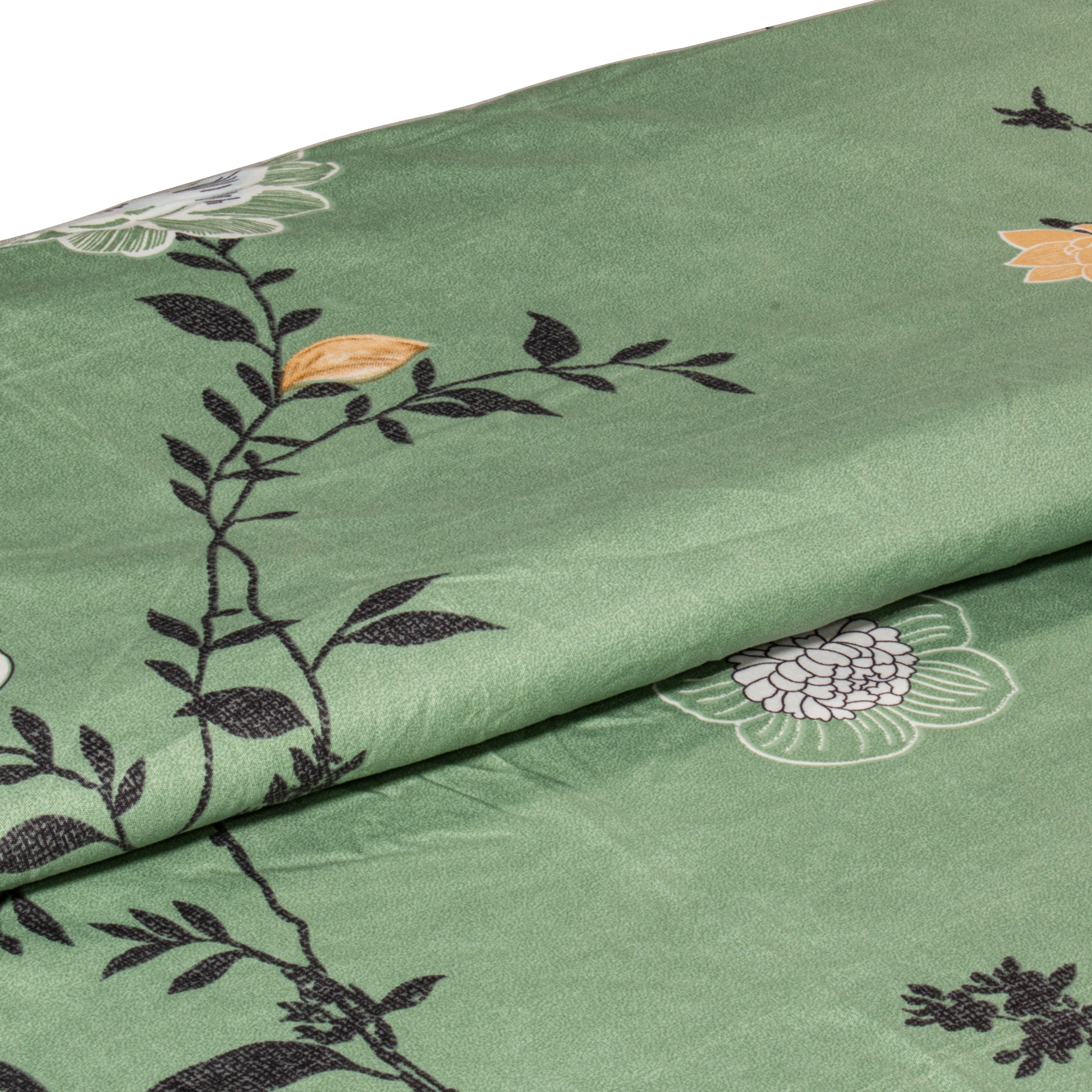 Utopia Desire Floral Polyester Double Bedsheet With 2 Pillow Covers (Green)