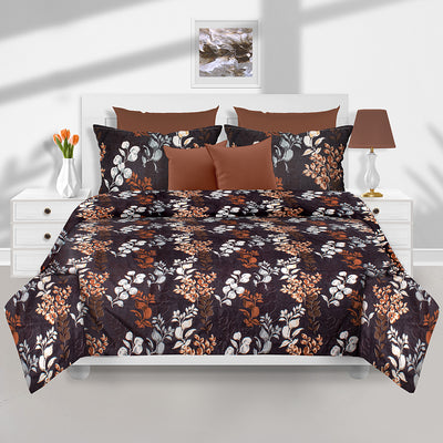 Utopia Fantasy Floral Polyester Double Bedsheet With 2 Pillow Covers (Black)