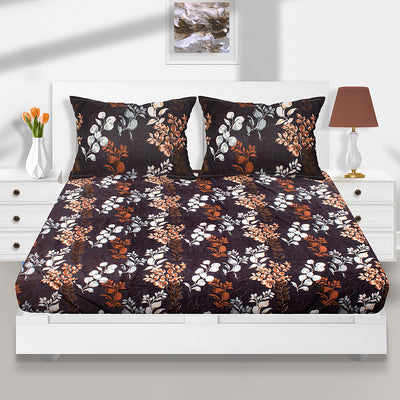 Utopia Fantasy Floral Polyester Double Bedsheet With 2 Pillow Covers (Black)