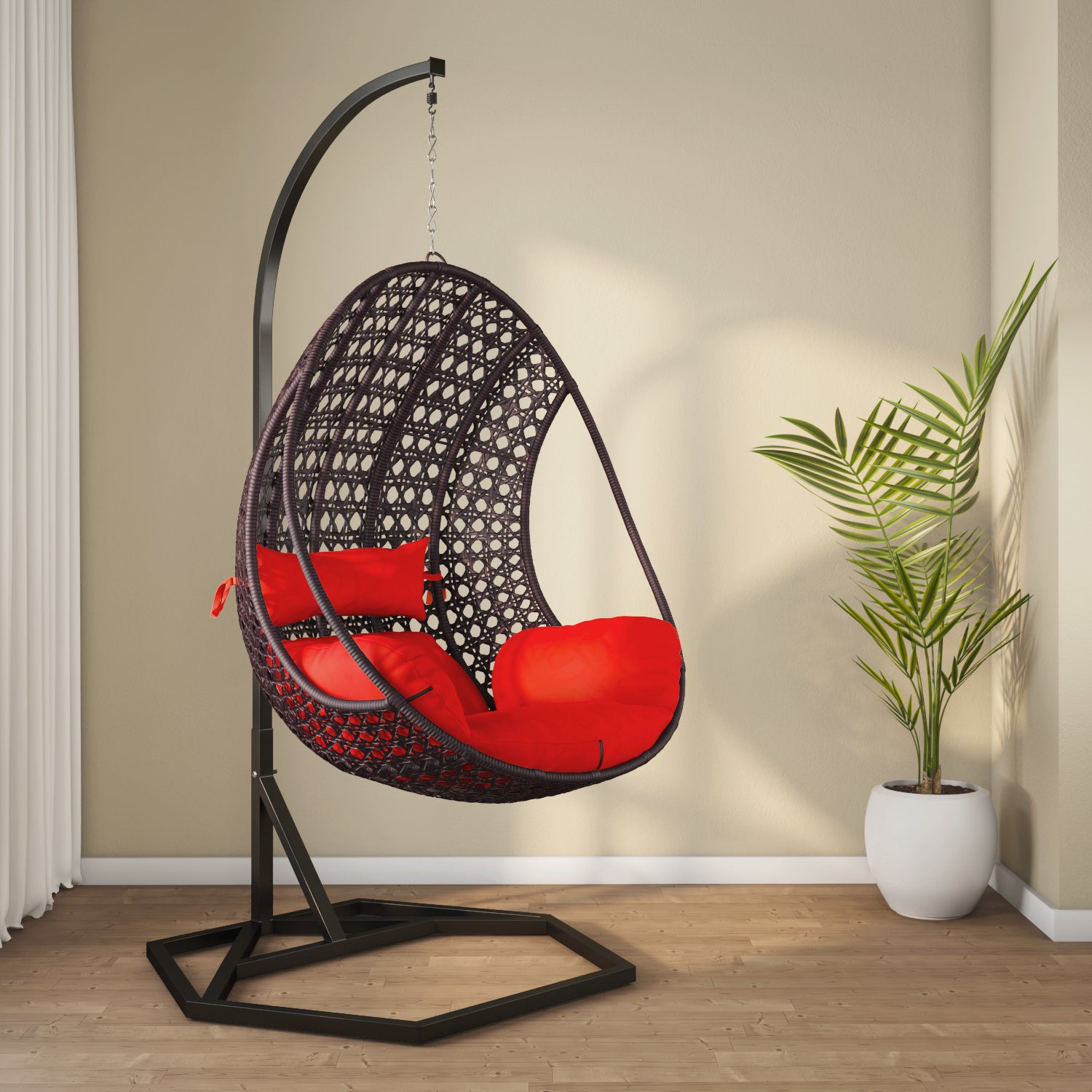 Buy Bella Swing Chair With Cushion (Brown & Red)Online- At Home by Nilkamal