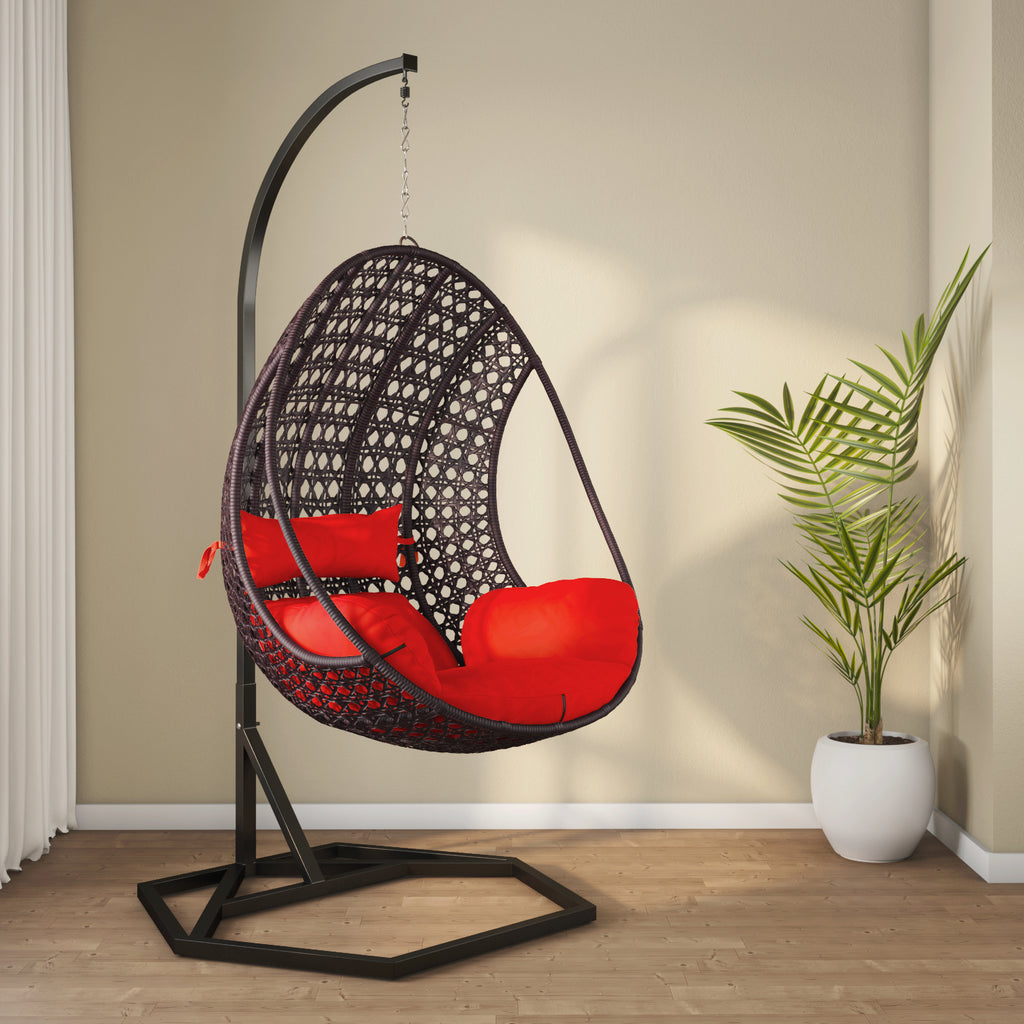 Bella Swing Chair with Cushion (Brown & Red)