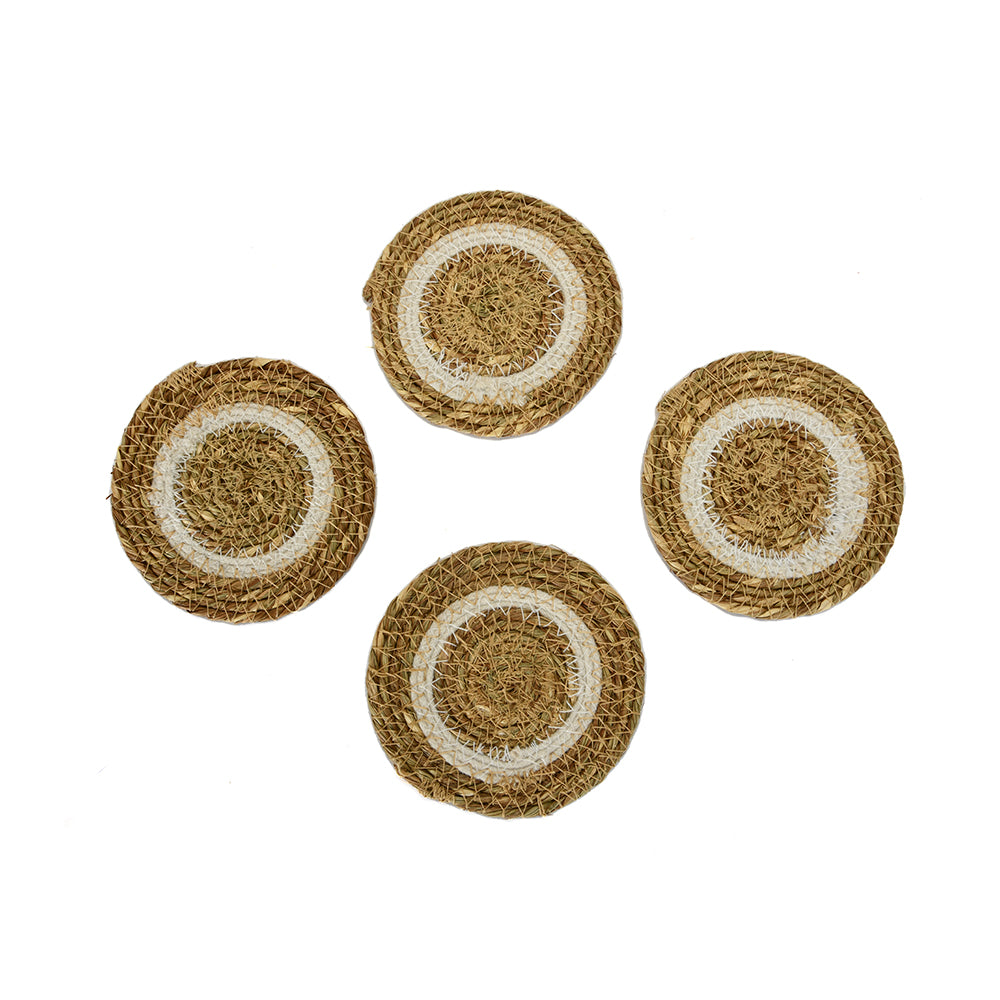 Seagrass & Cotton Yarn String 10 cm Coaster Set of 4 (Brown)