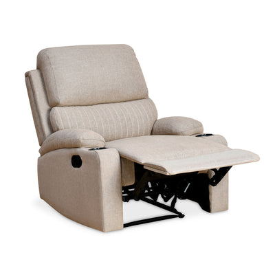 Comfy 1 Seater Fabric Manual Recliner with Cup Holder (Beige)