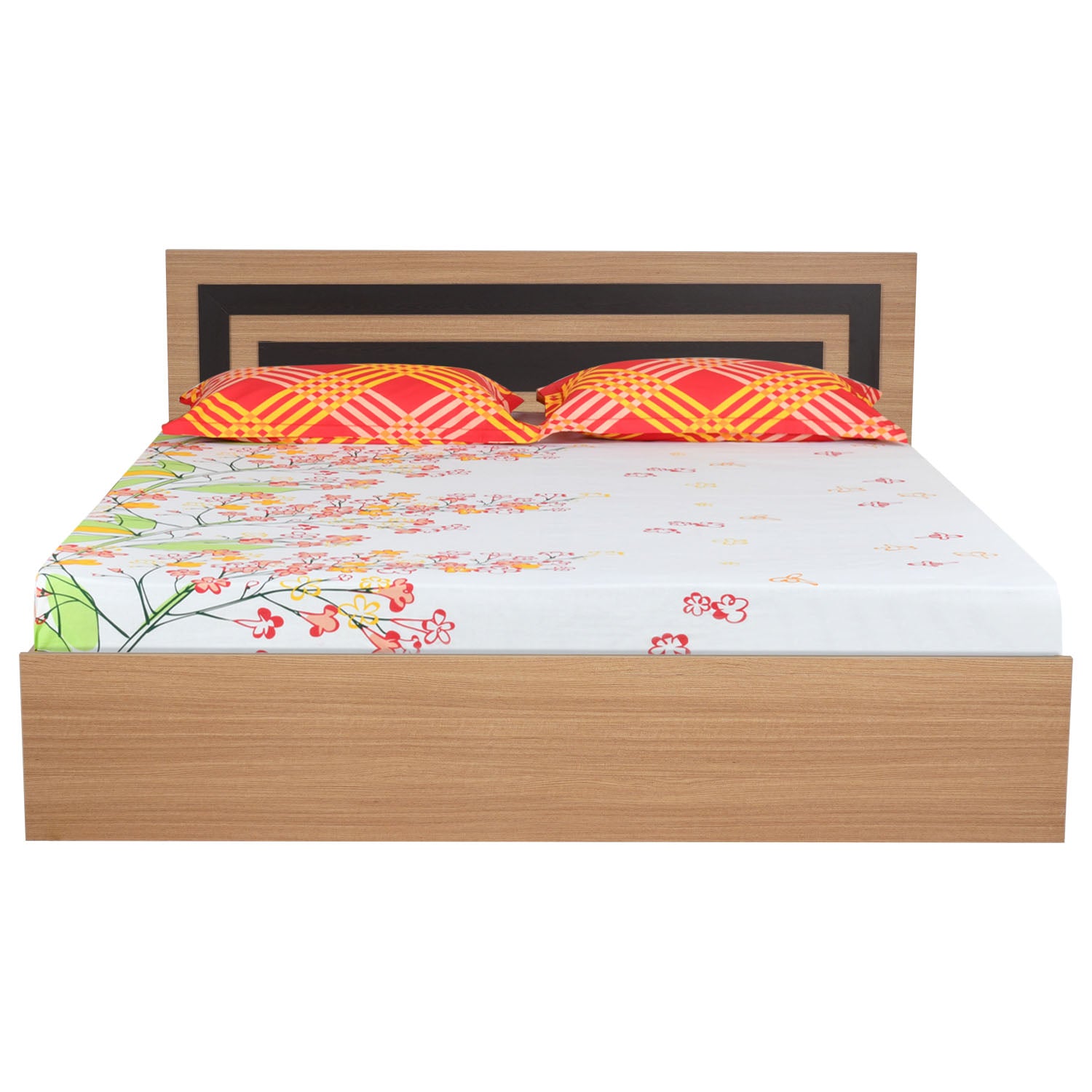 Cyril Engineered Wood Without Storage Queen Bed (Urban Teak)