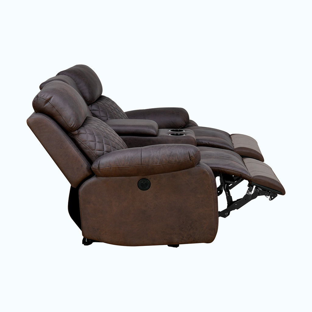Dallas 2 Seater Fabric Electric Recliner with Cupholder & Storage Console (Brown)