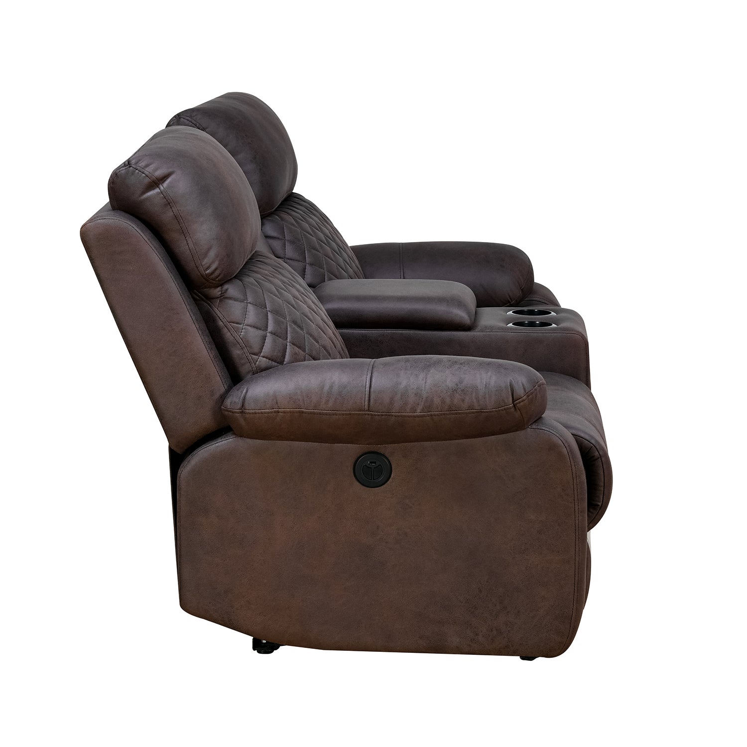 Dallas 2 Seater Fabric Electric Recliner with Cupholder & Storage Console (Brown)
