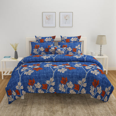 Utopia Cosmos Floral Polyester Double Bedsheet With 2 Pillow Covers (Blue)