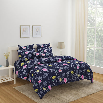 Utopia Foliage Floral Polyester Double Bedsheet With 2 Pillow Covers (Grey)
