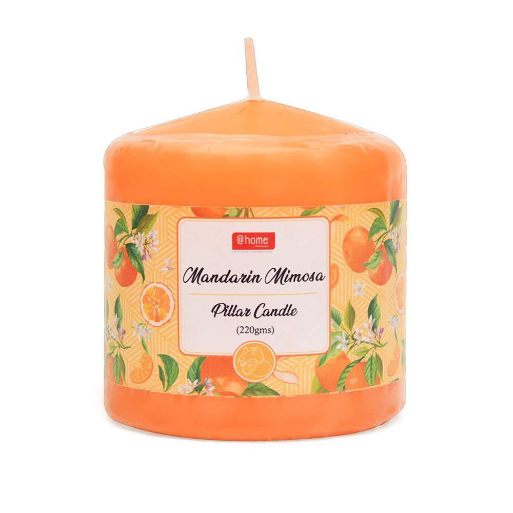 Mandarin Mimosa Scented Wax Pillar Candle (7 cm, Orange)