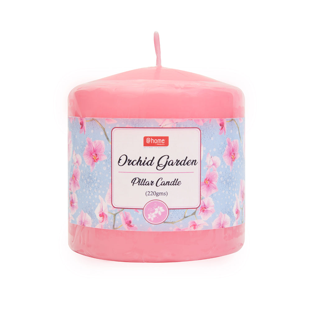Orchid Garden Scented Wax Pillar Candle (7 cm, Pink)