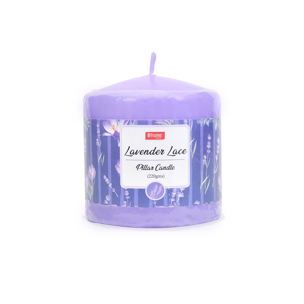 Lavender Lace Scented Wax Pillar Candle (7 cm, Purple)