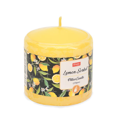 Lemon Sorbet Scented Wax Pillar Candle (7 cm, Yellow)