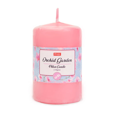 Orchid Garden Scented Wax Pillar Candle (8 cm, Pink)