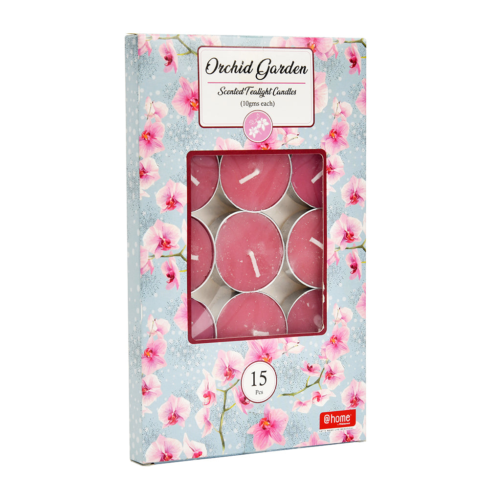 Orchid Garden Scented Wax Tealight Candles Pack of 15 (Pink)