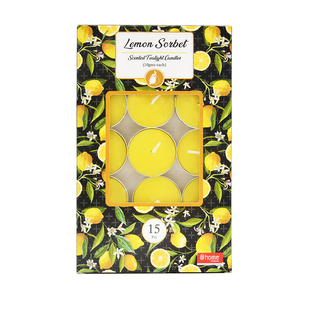 Lemon Sorbet Scented Wax Tealight Candles Pack of 15 (Yellow)