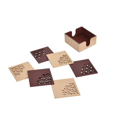 MDF Wooden Coasters Set of 6 (Brown & Beige)