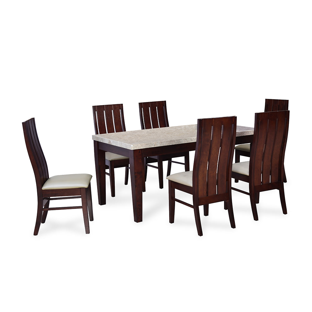 Ashton 6 Seater Solid Wood Dining Set  (Milky White & Walnut)