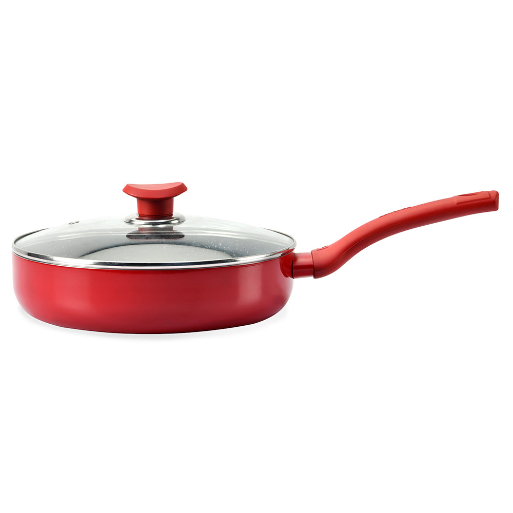Bergner Bellini Plus Induction Base 24 cm Aluminium Non-Stick Frypan with Glass Lid (Red)