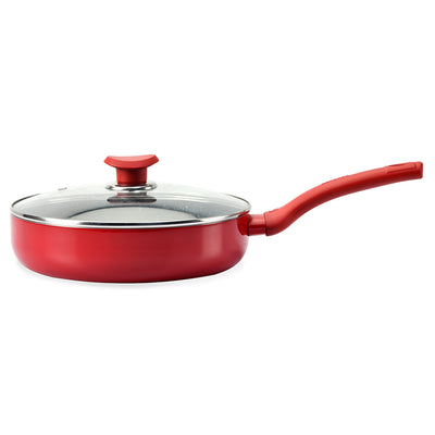 Bergner Bellini Plus Induction Base 24 cm Aluminium Non-Stick Frypan with Glass Lid (Red)