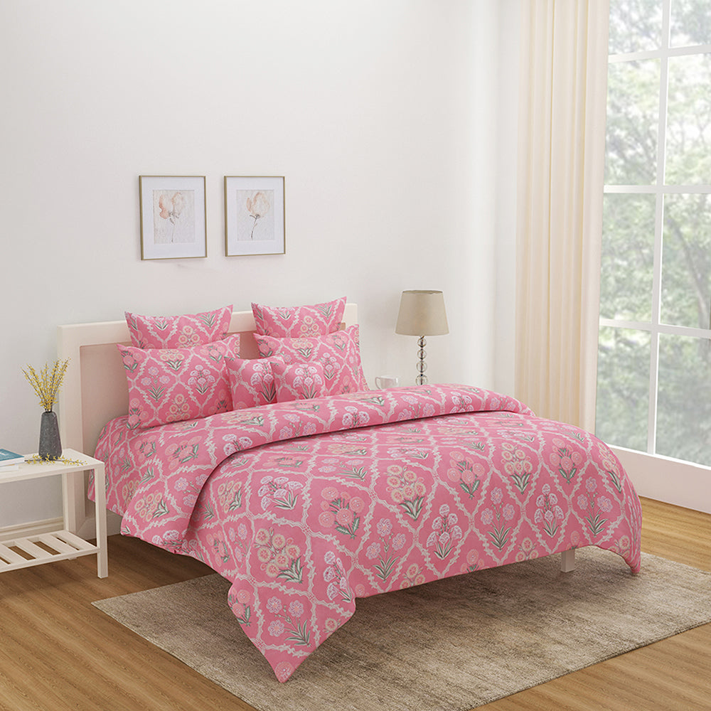Aurora Milange Double Bedsheet with 2 Pillow Covers Pink