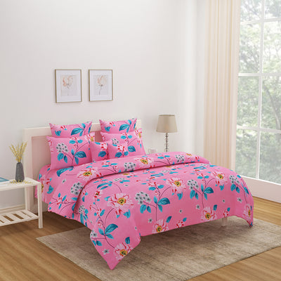 Utopia Bloom Floral Polyester Double Bedsheet With 2 Pillow Covers (Pink)