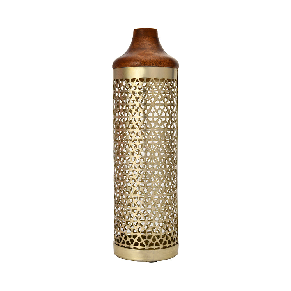 Lower Jali Cutwork Wooden & Metal Vase (Brown & Gold)