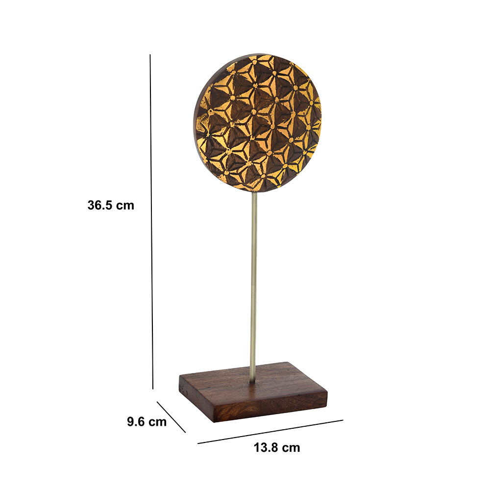 Geometric Stand Decorative Wooden Showpiece (Brown & Gold)