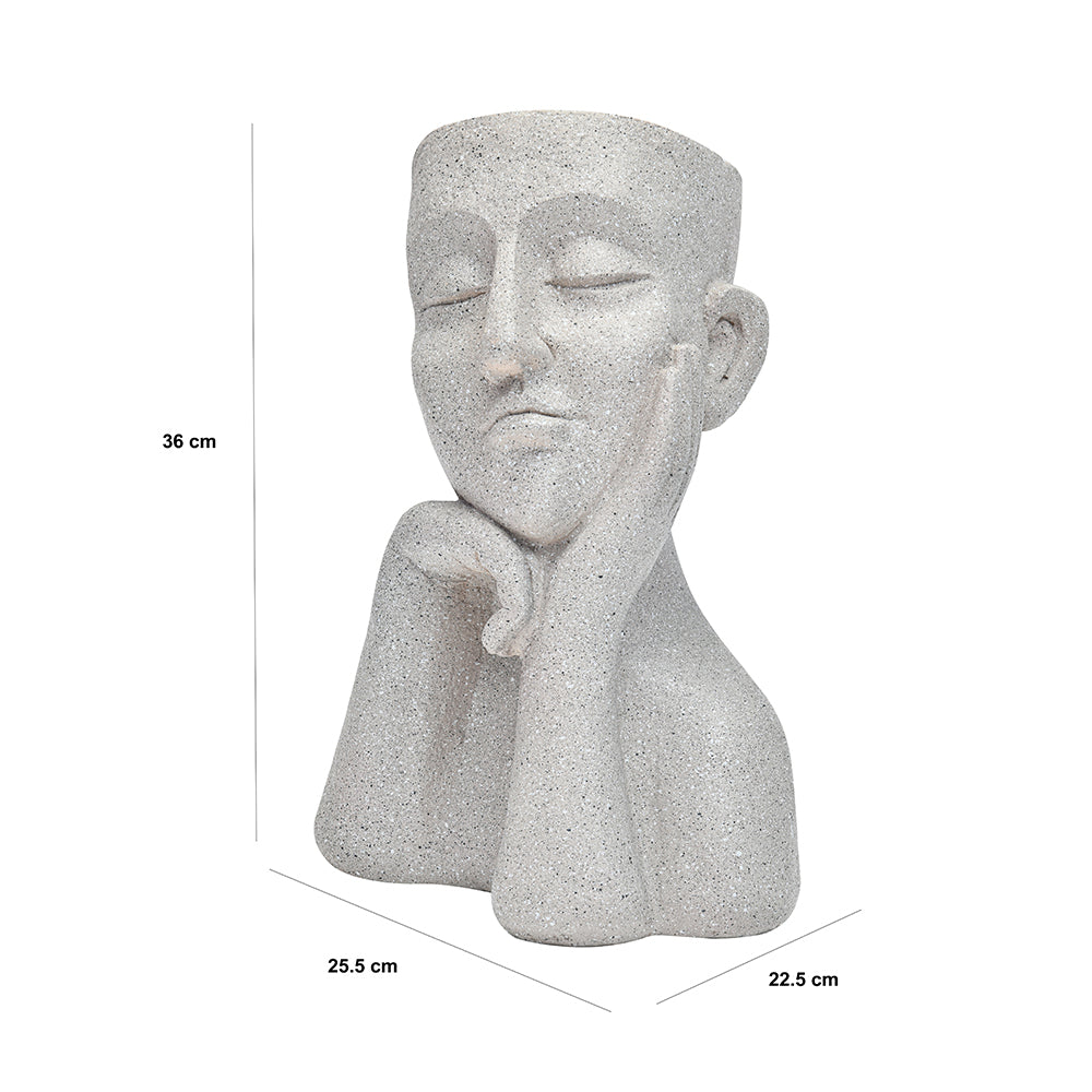 Human Face Shaped Planter 36 cm (Beige & Grey)