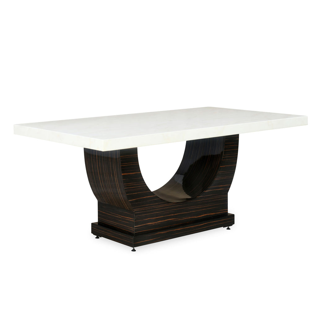 Elite Engineered Marble Top Solid Wood Dining Table in Ebony Finish