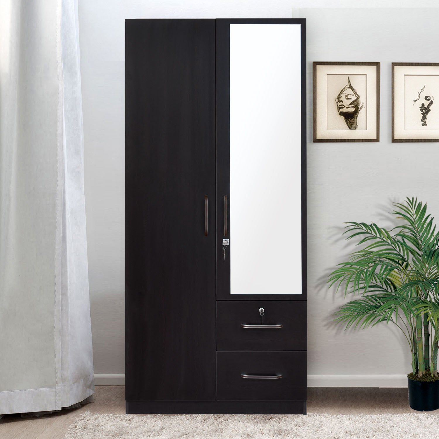 Emirates 2 Door Engineered Wood Wardrobe with Mirror (Wenge)