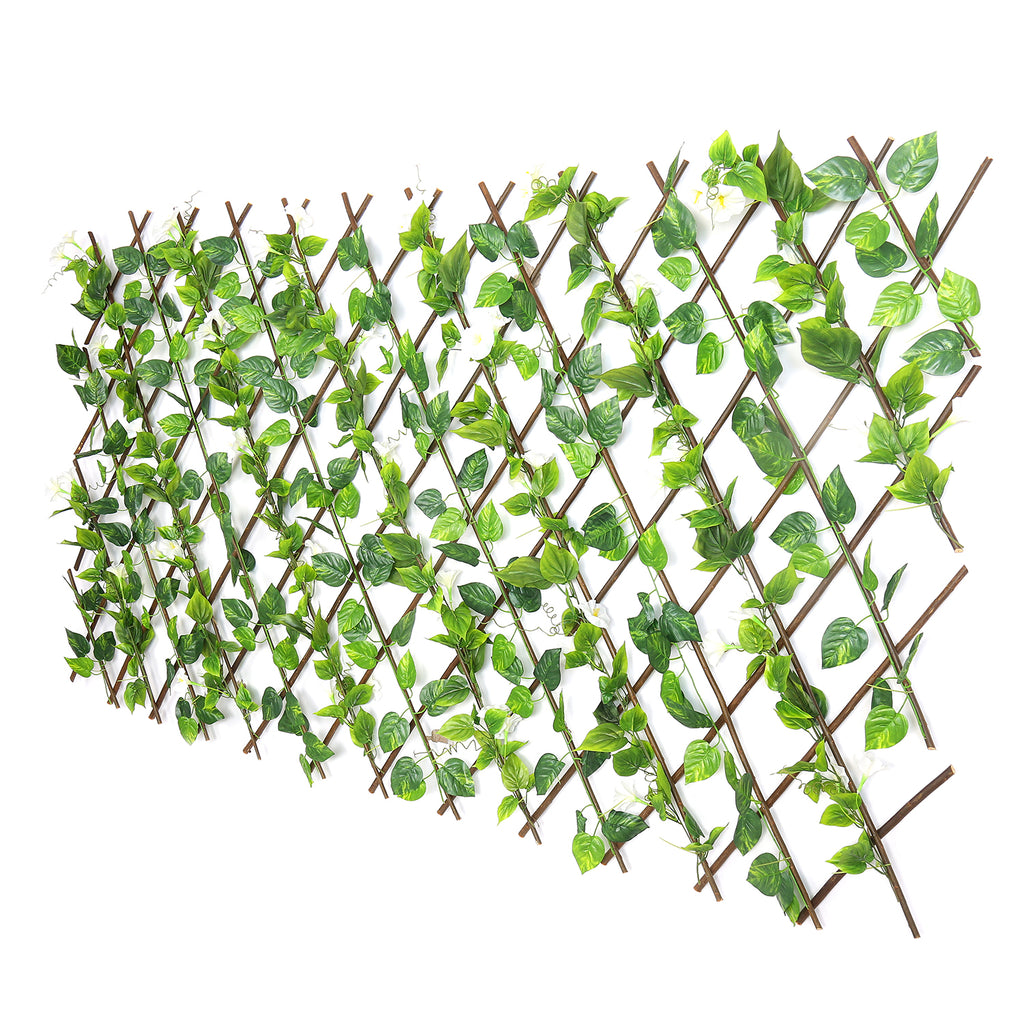Artificial Expandable Fence with White Flowers (Green)