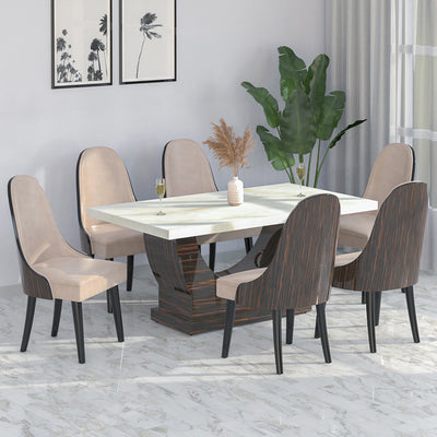 Elite Marble Top Solid Wood Base 6 Seater Dining Set With Bench in Ebony Finish