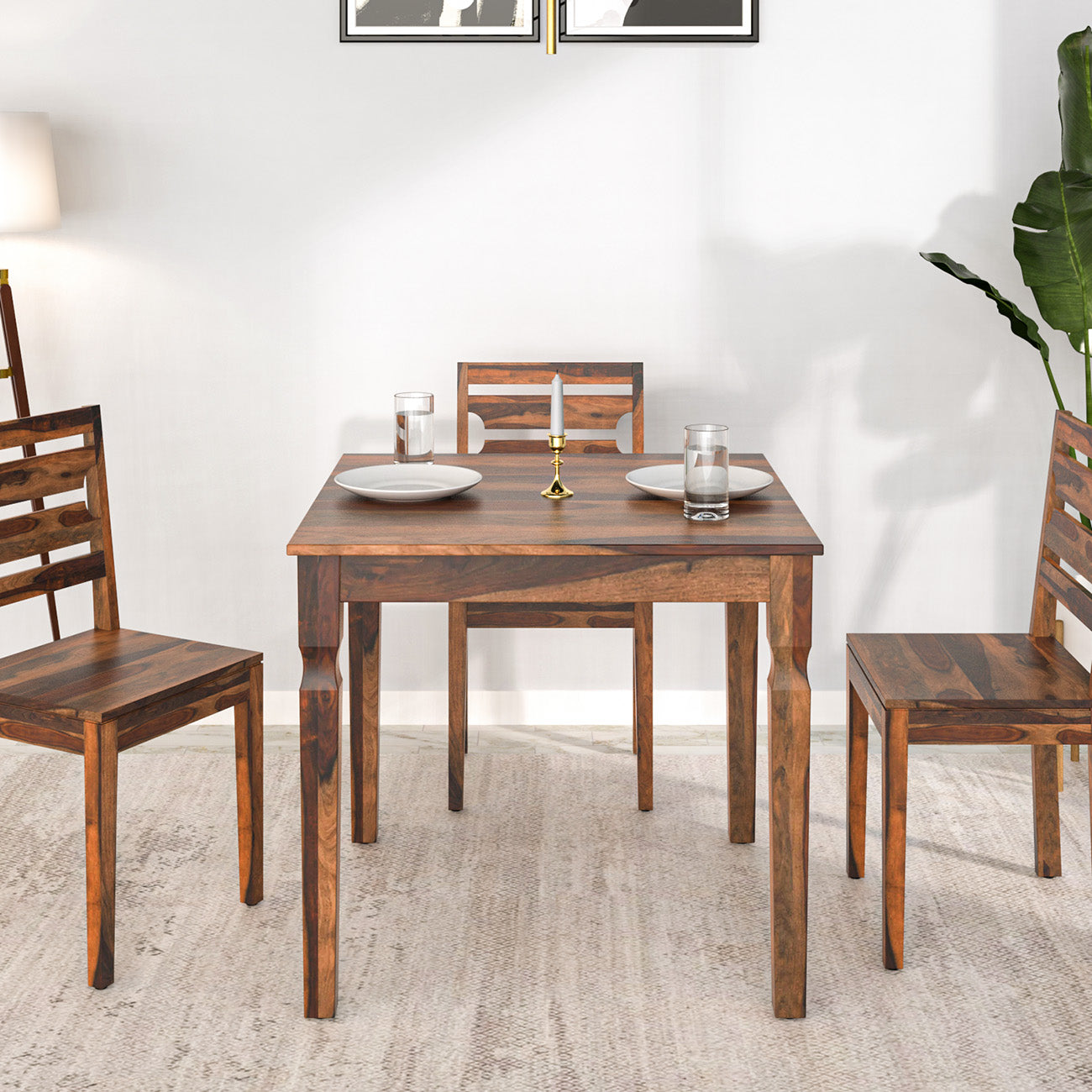 Europa Solid Wood 4 Seater Square Dining Table (Walnut)