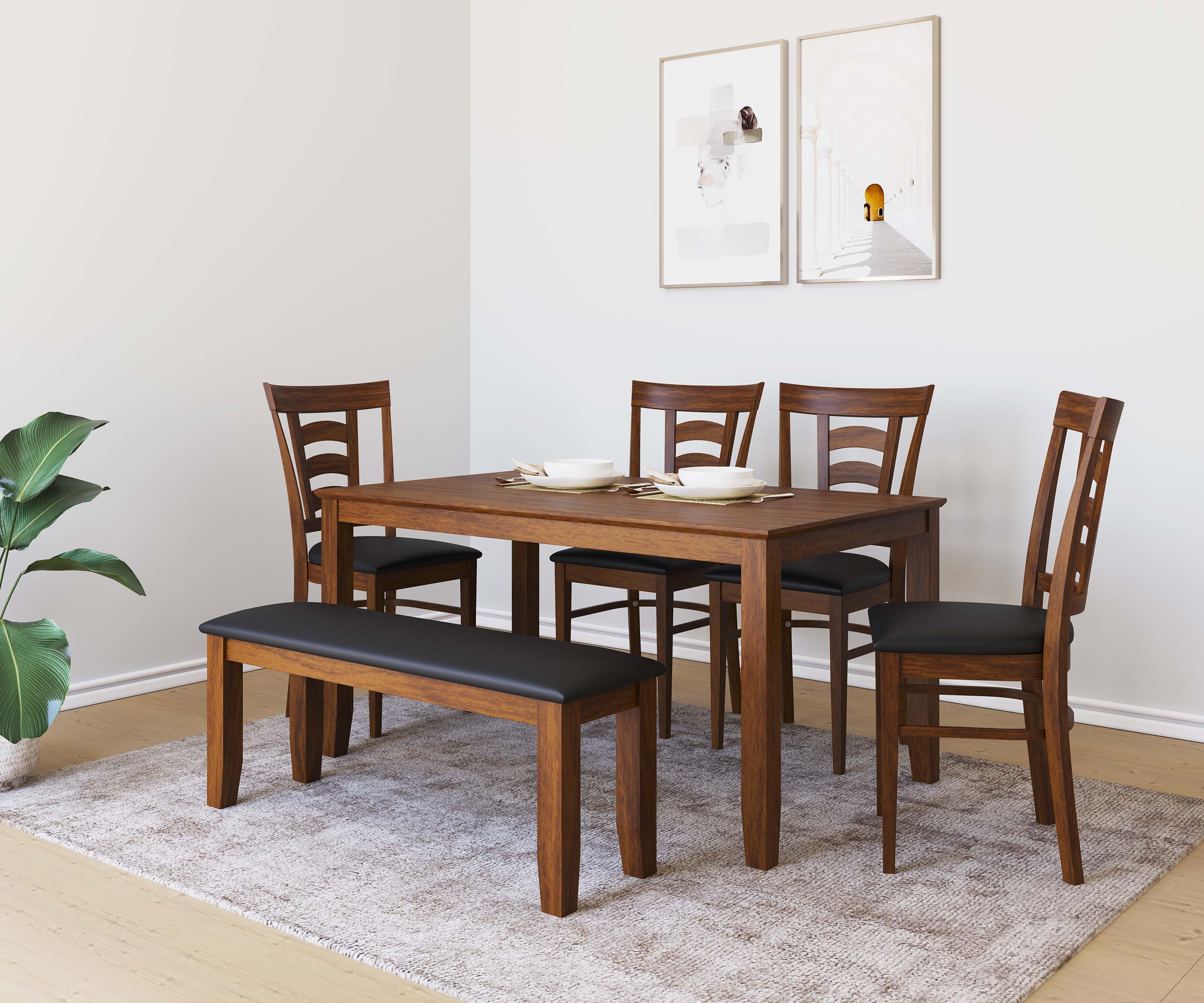 Carter Solid Wood 6 seater Dining Set With bench & 4 Chairs (Antique Oak)