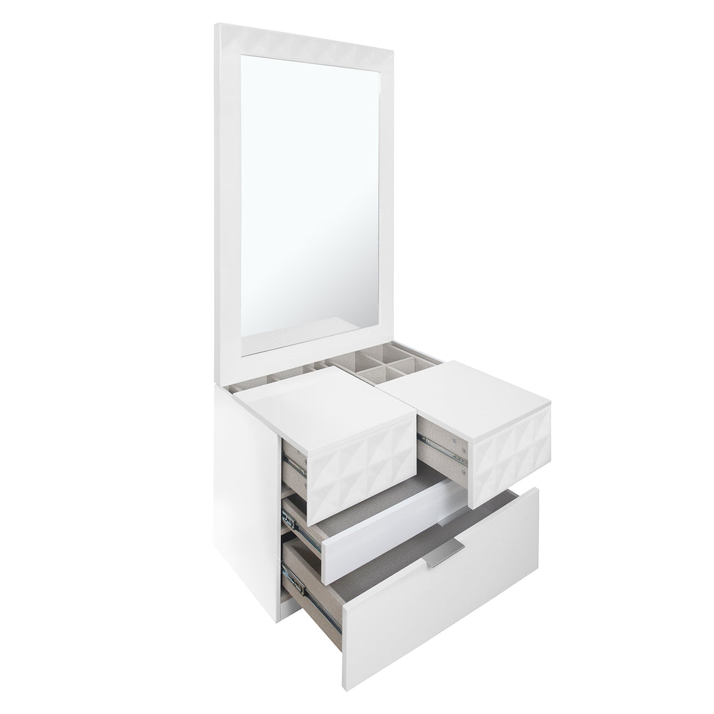Theia Queen Bedroom Set with Night Stand And Dresser (White)