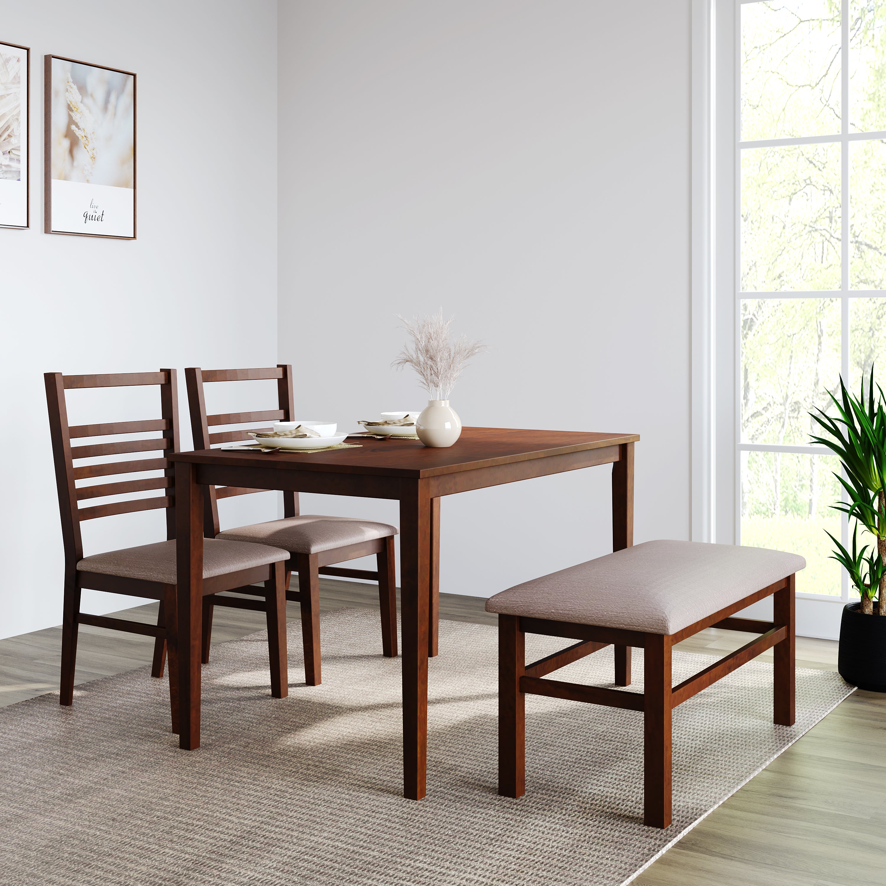 Gem 4 Seater Dining Set With Bench (Cappucino)