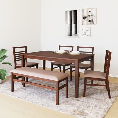 Gem 6 Seater Dining Set With Bench (Cappuccino)