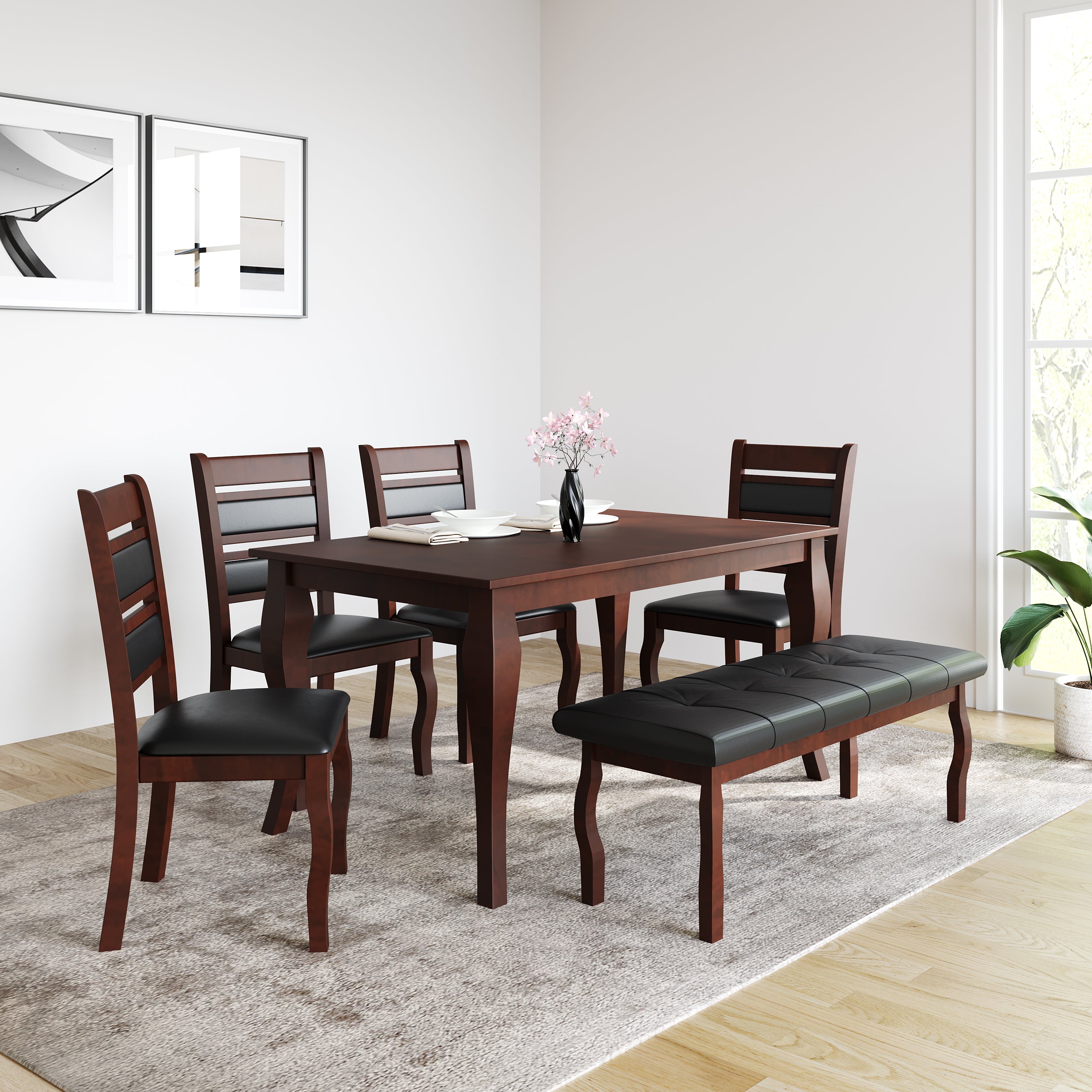 Larissa 6 Seater Dining Set With Bench (Coffee)
