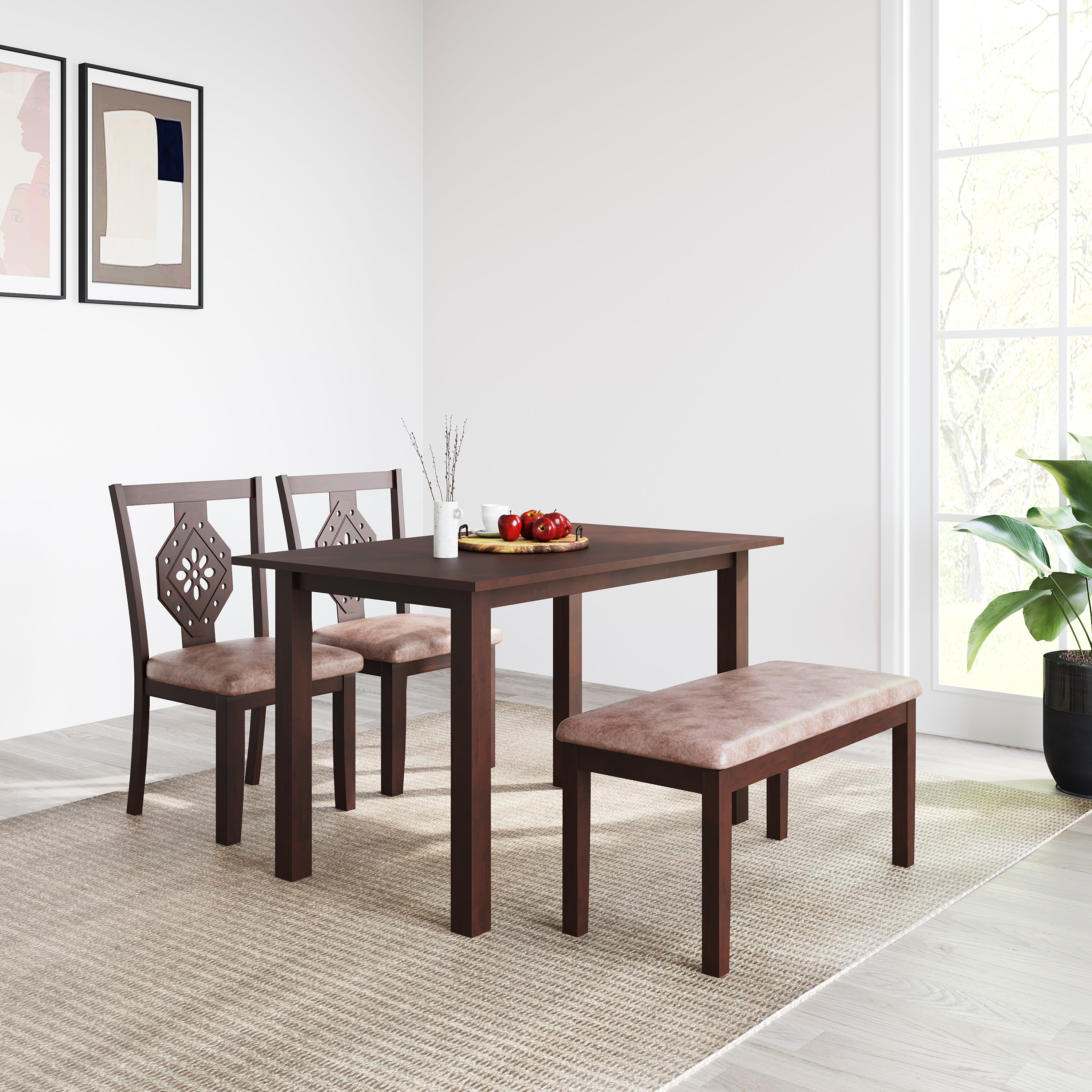 Precious 4 Seater Dining Set With Bench (Antique Oak)