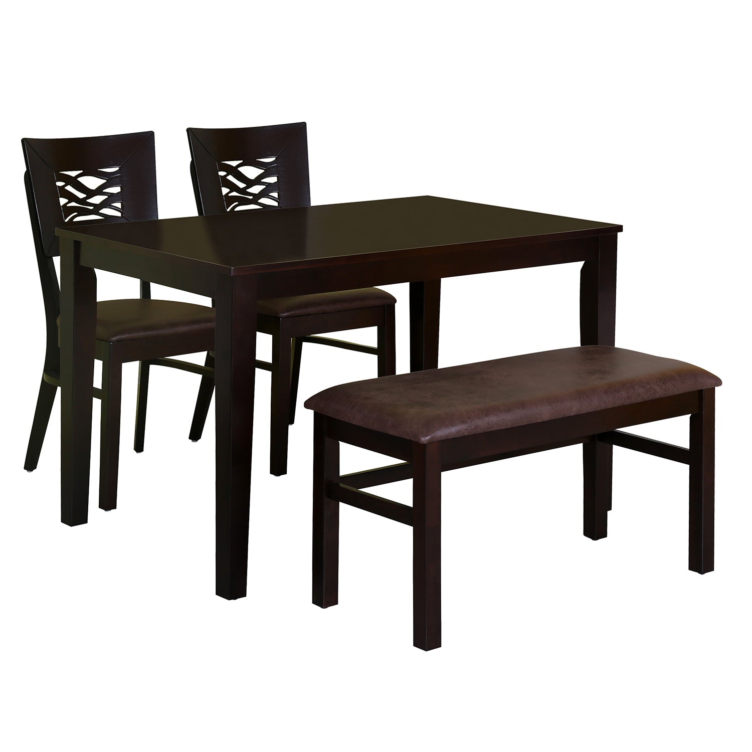 Waves 4 Seater Dining Set With Bench (Brown)