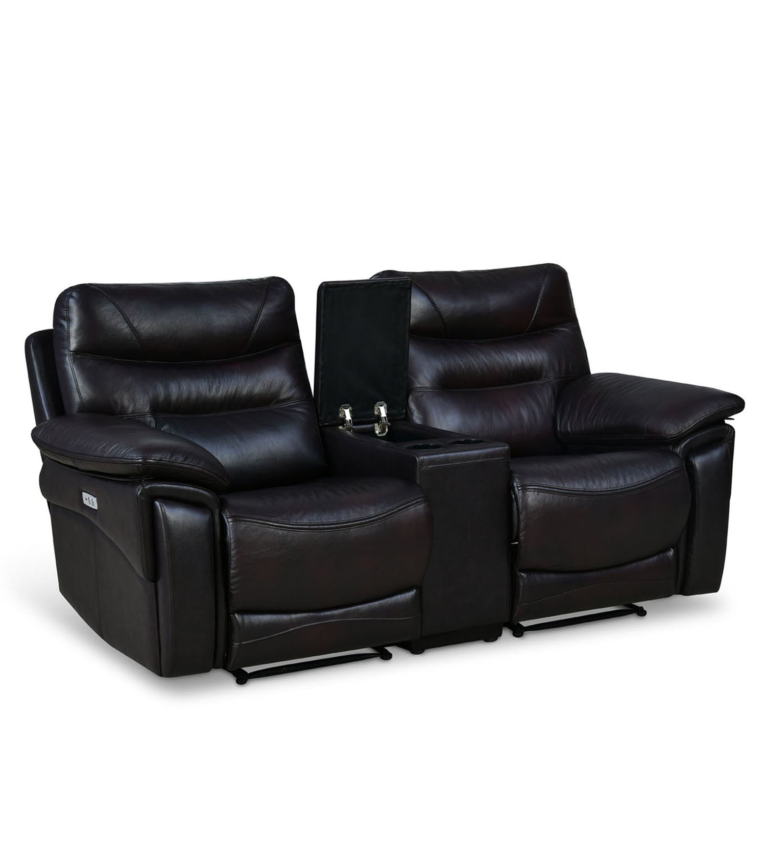 Bakewell 2 Seater Leather Powered Recliner with Console (Brown)