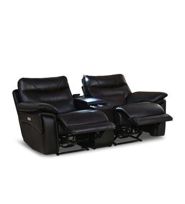 Bakewell 2 Seater Leather Powered Recliner with Console (Brown)