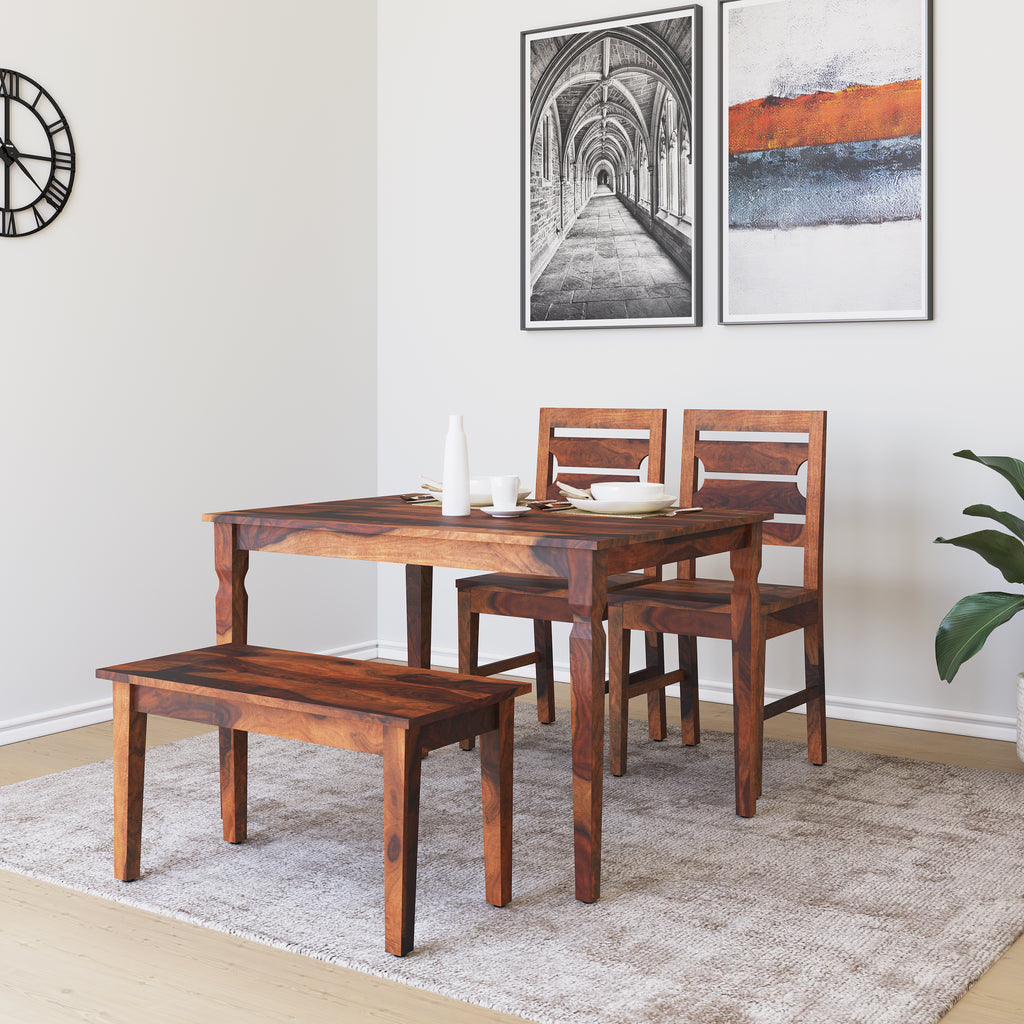 Europa Solid Wood 4 Seater Dining Set With Bench (Walnut)