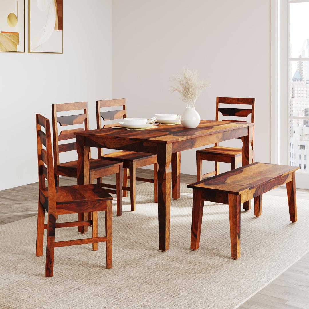 Europa Solid Wood 6 Seater Dining Set With Bench (Walnut)