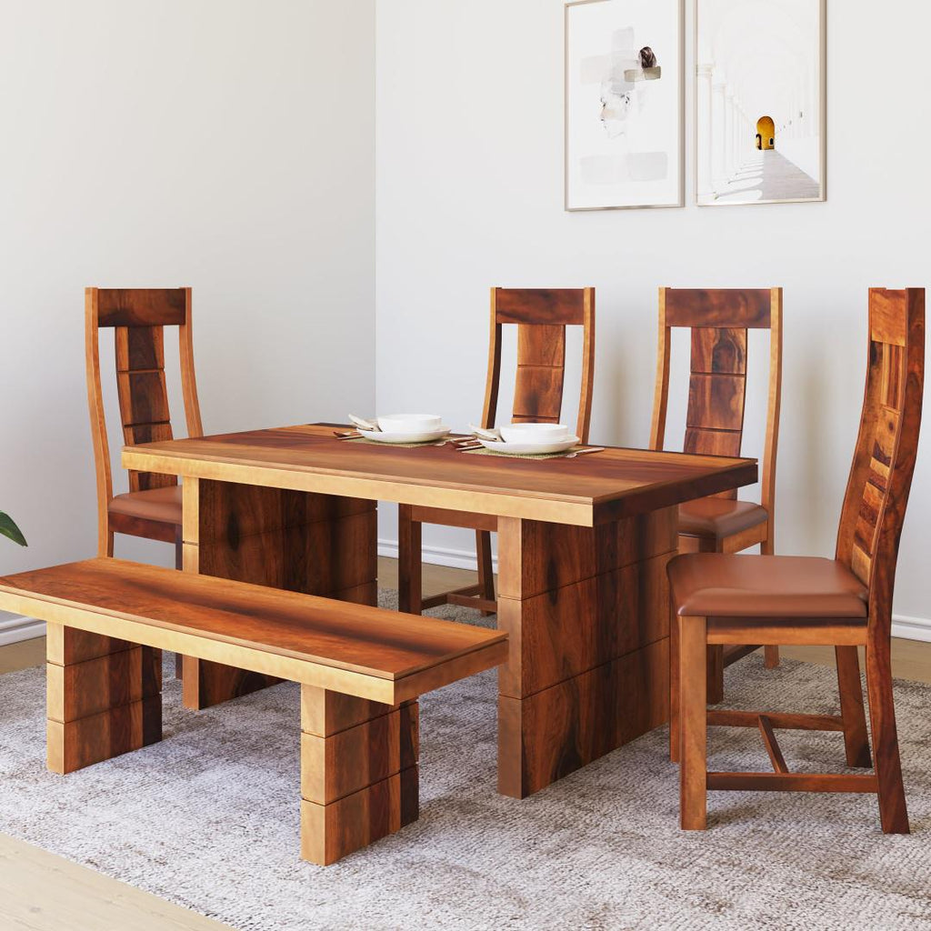 Pride Solid Wood 6 Seater Dining Set With Bench (Walnut)