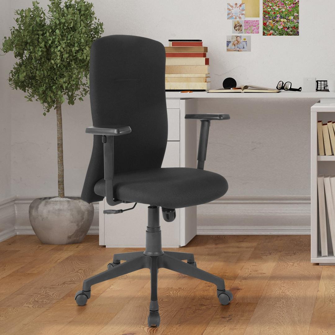 Gary Adjustable Armrest Fabric High Back Chair (Black)