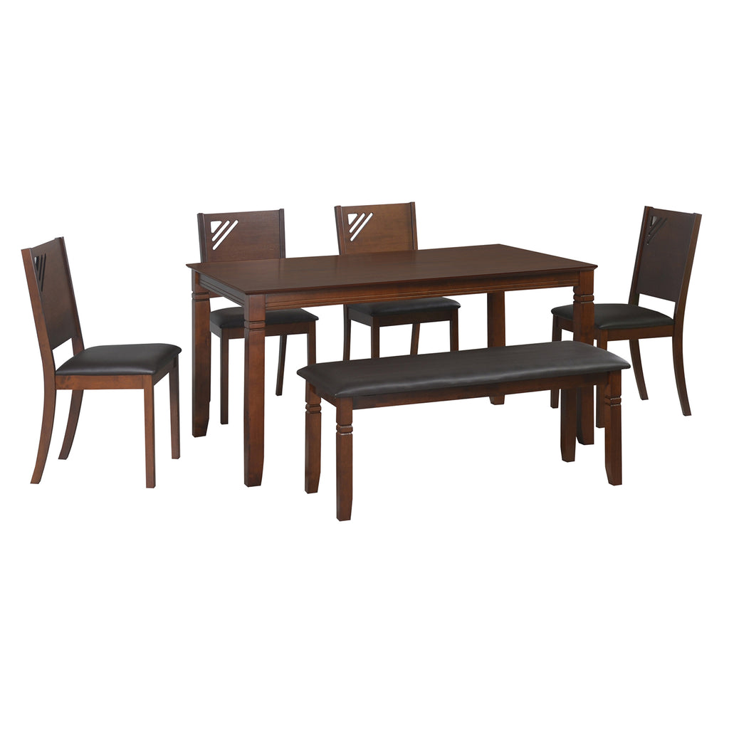 Floret 6 Seater Dining Set With Bench (Walnut)