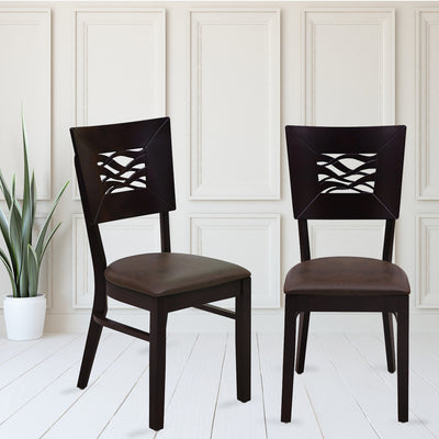 Waves Solid Wood Dining Chair Set of 2 (Erin Brown)