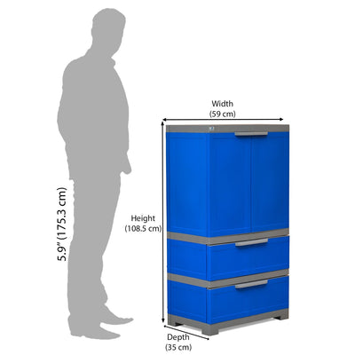 Nilkamal Freedom FMDR2B Plastic Storage Cabinet with 2 Drawer (Deep Blue/Grey)
