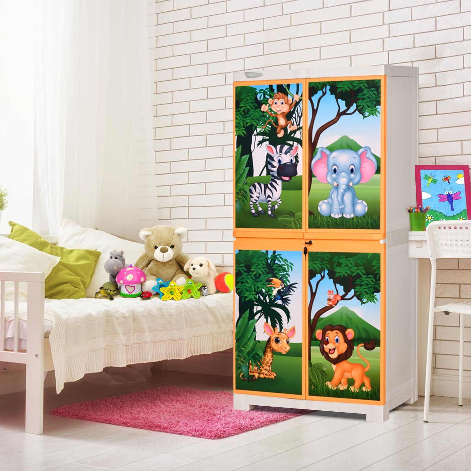 Nilkamal FMM Jungle Theme Mini Cabinet (Beach & Pastel Orange)
